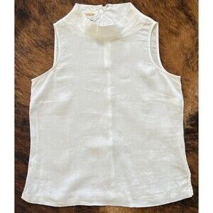 Talbots Irish Linen White Women's Petite Size 6 Mock Neck Tank Top Blouse